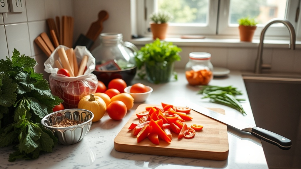 Organized kitchen countertop ready for meal prep