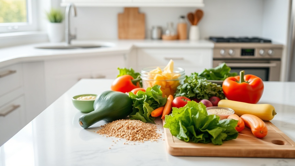 Organized kitchen countertop ready for lunch preparation