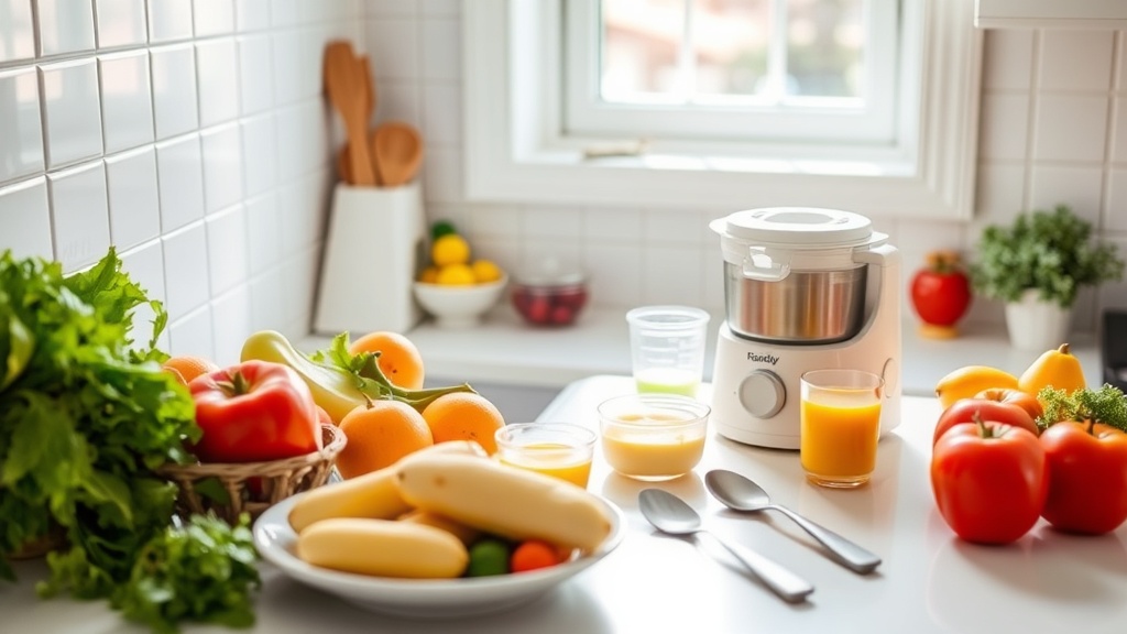 Organized kitchen countertop ready for baby food meal prep