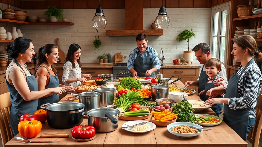 Family cooking together in a cozy kitchen