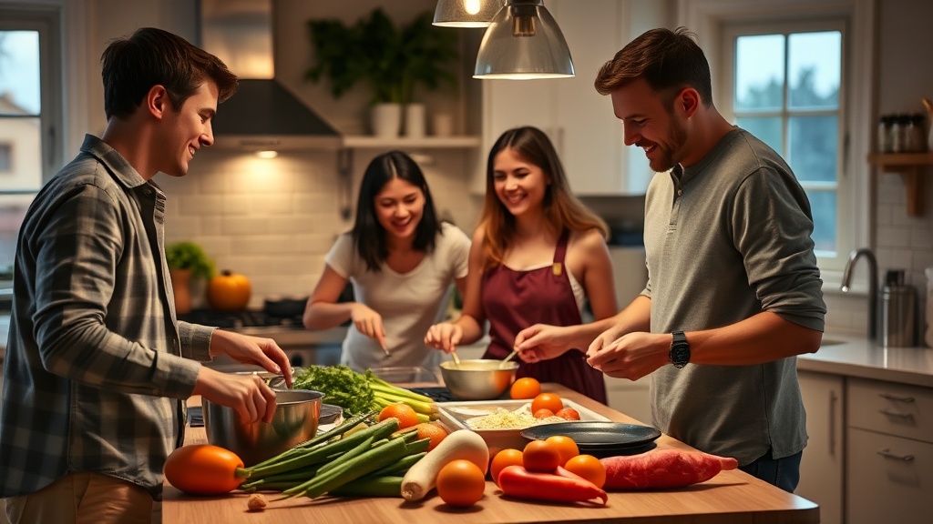 Family cooking together in a cozy kitchen