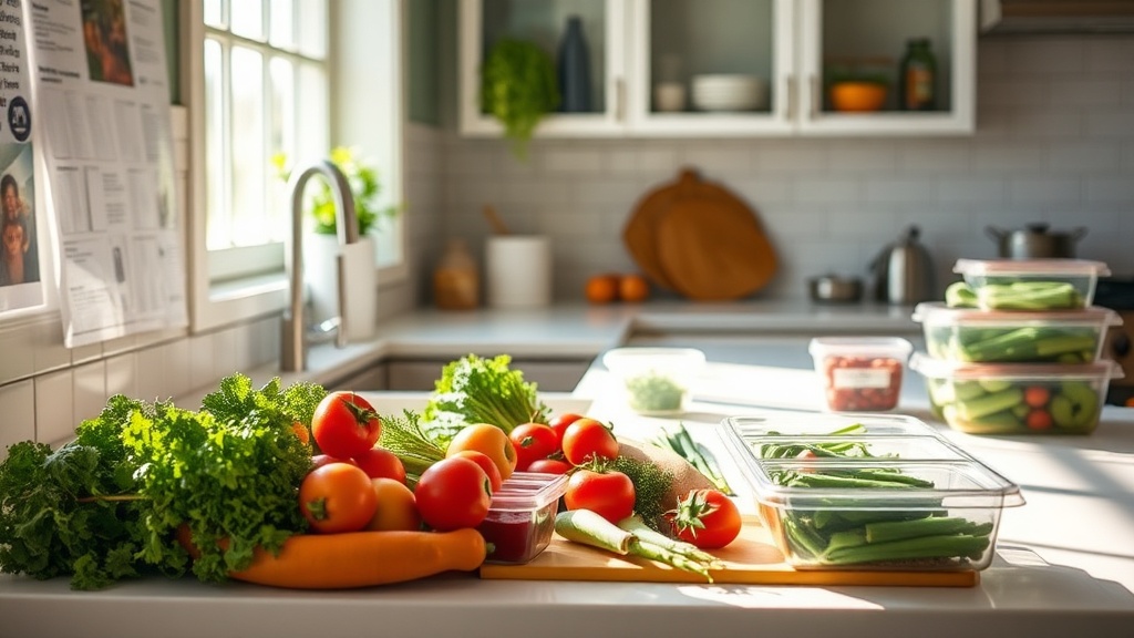 Modern kitchen with fresh ingredients and a clean prep surface