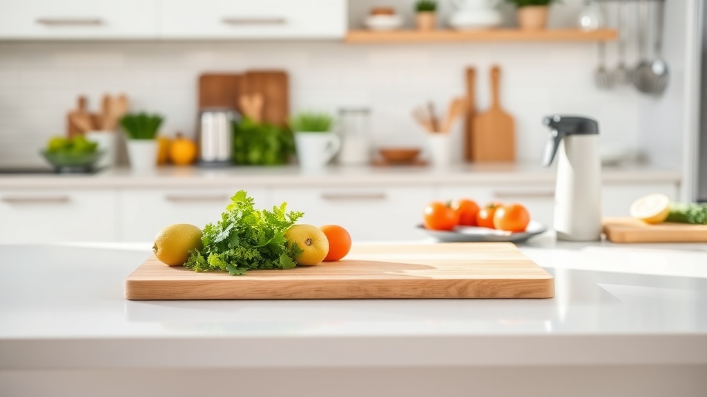 Modern kitchen with clean countertop and fresh ingredients