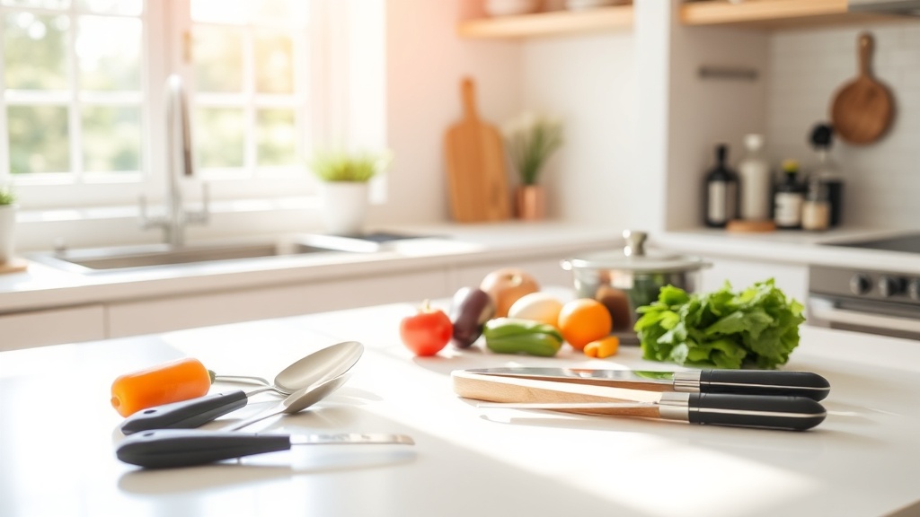 Bright kitchen with fresh vegetables and organized meal prep tools