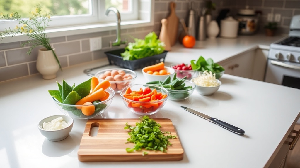 Organized kitchen countertop ready for meal prep