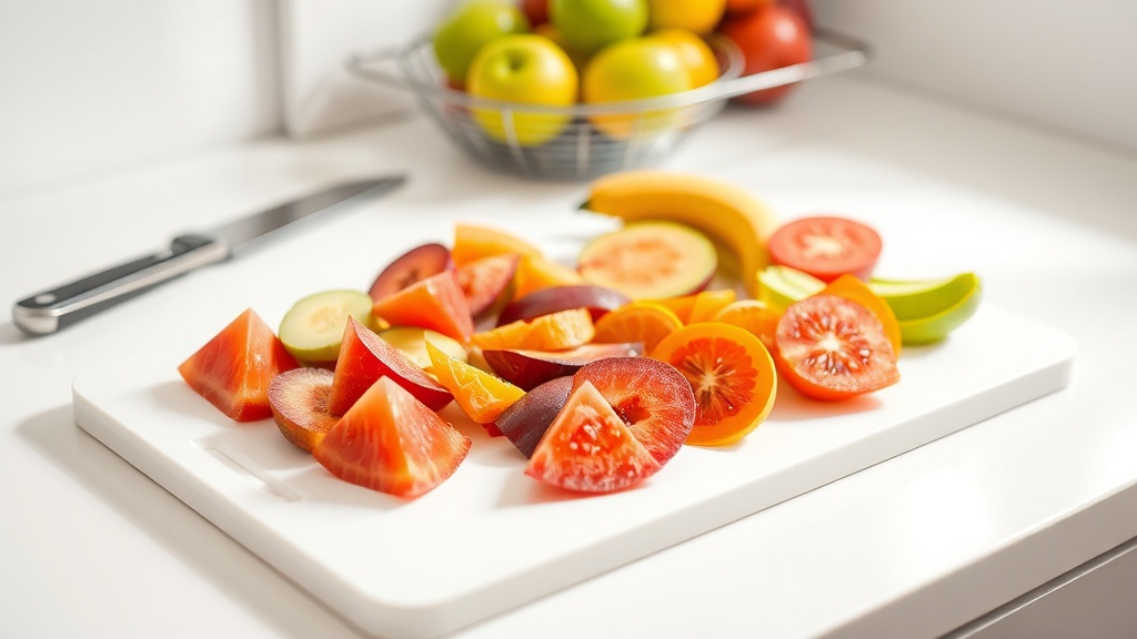 Freshly cut fruits on a kitchen countertop