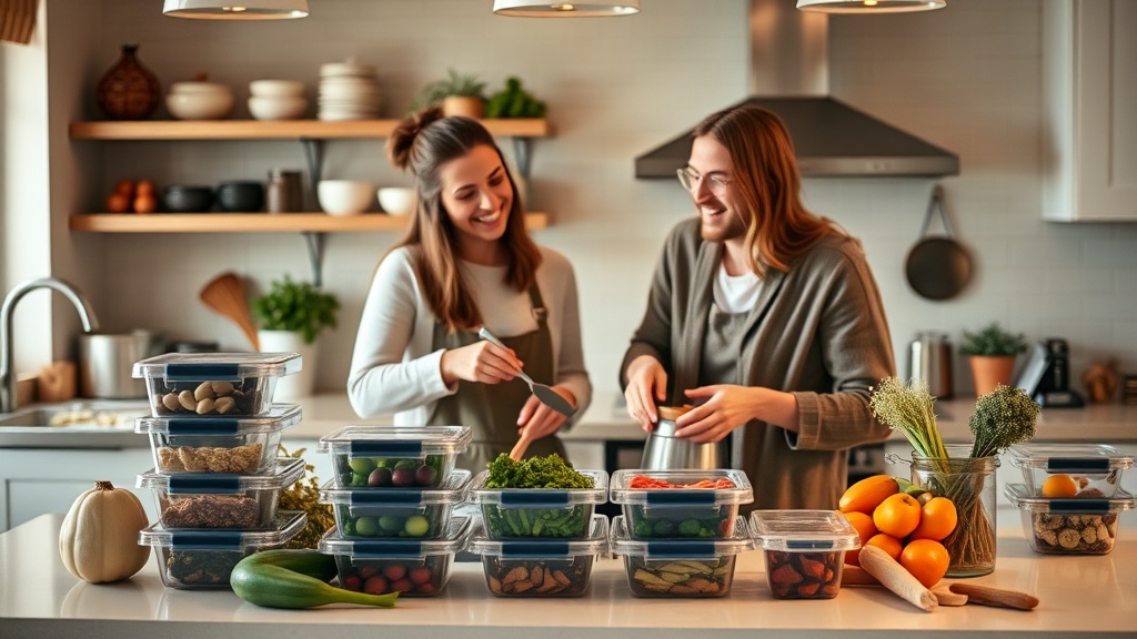 Couple cooking together in a cozy kitchen