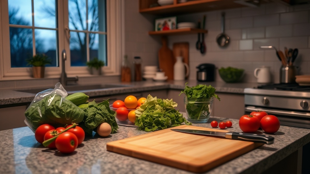 Cozy kitchen with fresh ingredients for meal prep