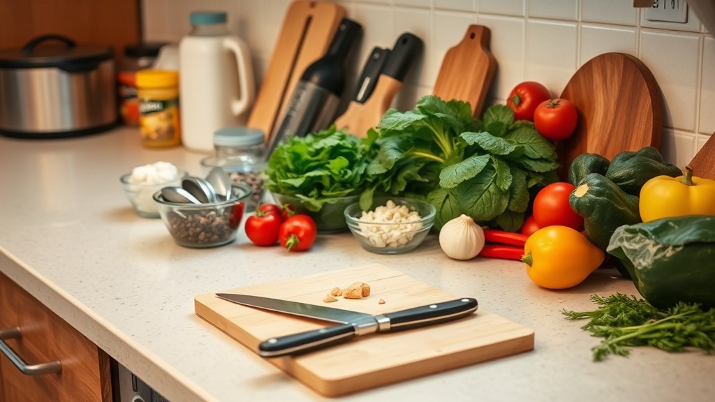 Organized kitchen countertop ready for meal prep