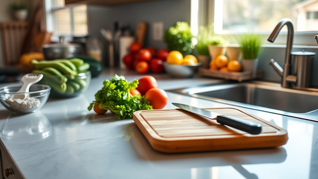 Organized kitchen countertop ready for meal prep