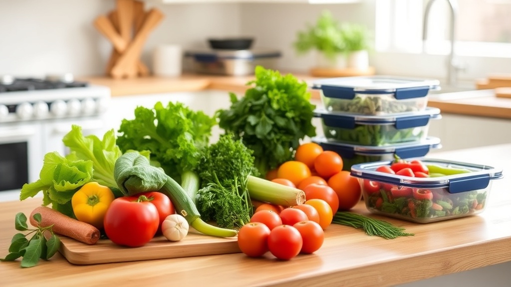 Organized kitchen prep area with fresh ingredients