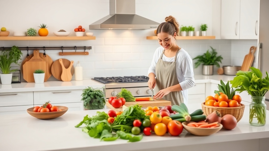 A person preparing fresh ingredients in a modern kitchen