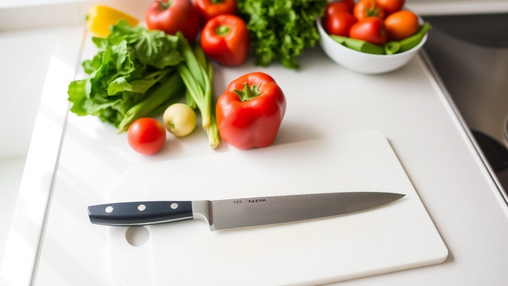Organized kitchen countertop with fresh vegetables and meal prep tools