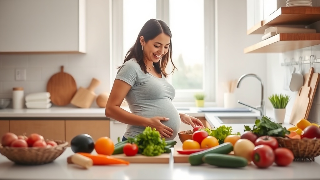 Pregnant woman cooking in a modern kitchen