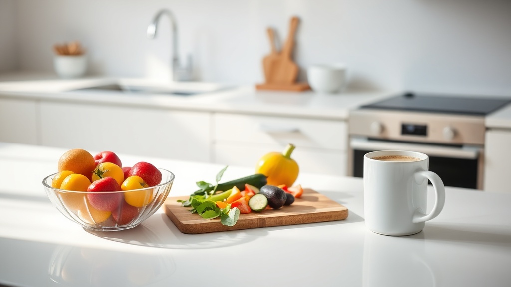 Modern kitchen with fresh ingredients for a simplified breakfast