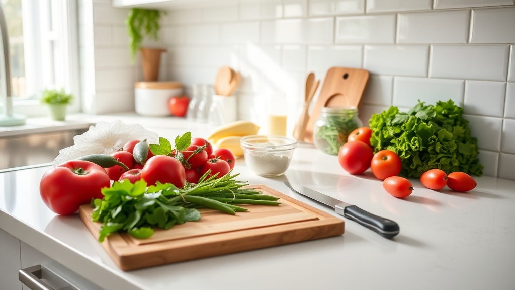 Organized kitchen countertop ready for meal prep