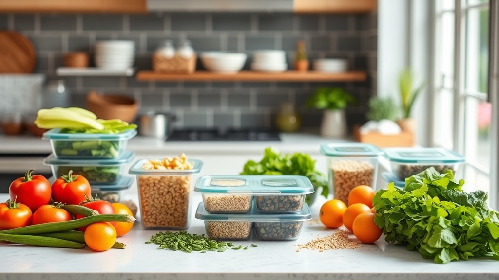 A clean kitchen with fresh ingredients ready for meal prep