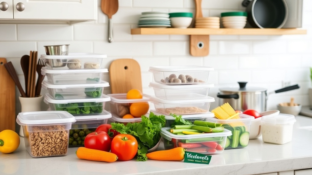 Organized meal prep scene in a bright kitchen