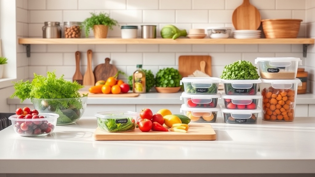 Organized kitchen with fresh ingredients for meal prep