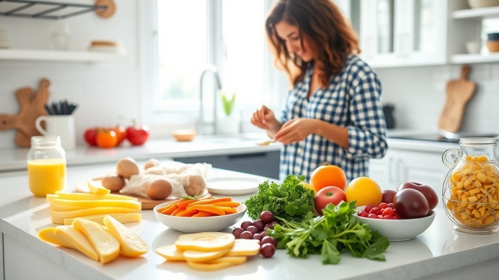 A person preparing a low carb breakfast in a bright, modern kitchen