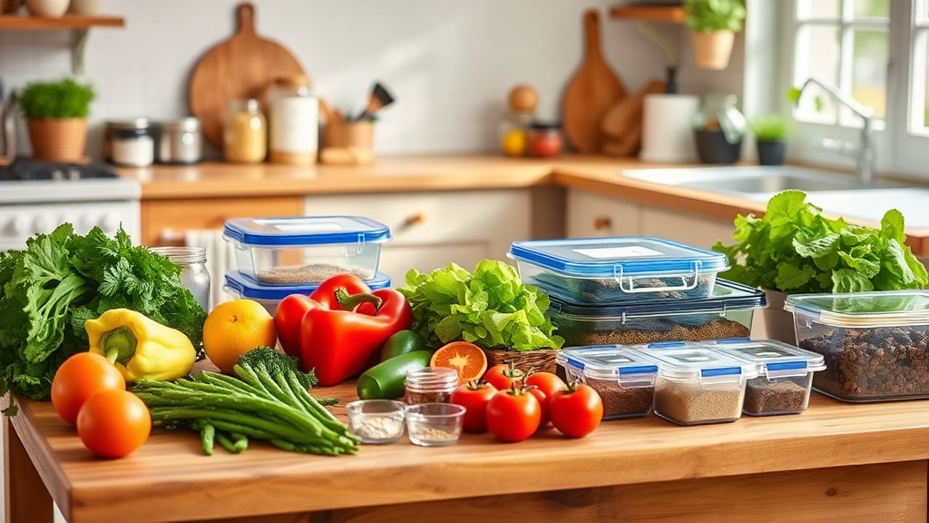 Organized kitchen prep area with fresh ingredients