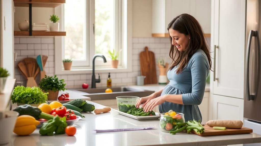 New parent preparing a healthy meal in a serene kitchen