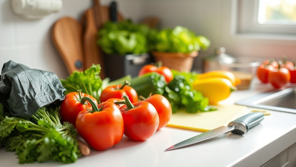 Clean kitchen countertop ready for meal prep with fresh ingredients