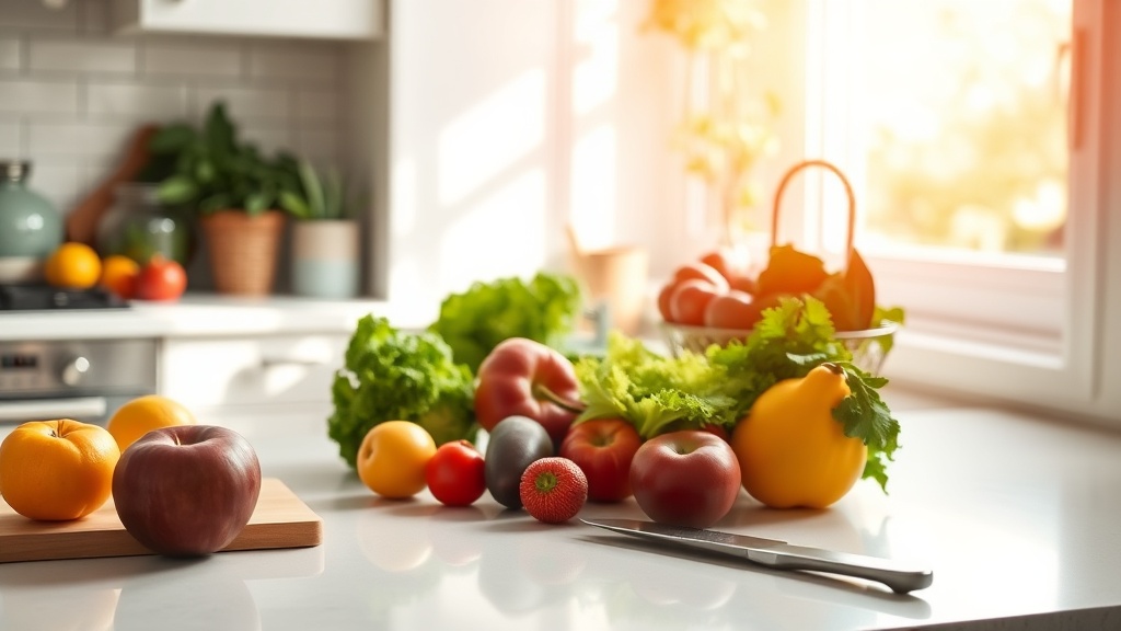 Bright kitchen with fresh ingredients for healthy breakfast prep