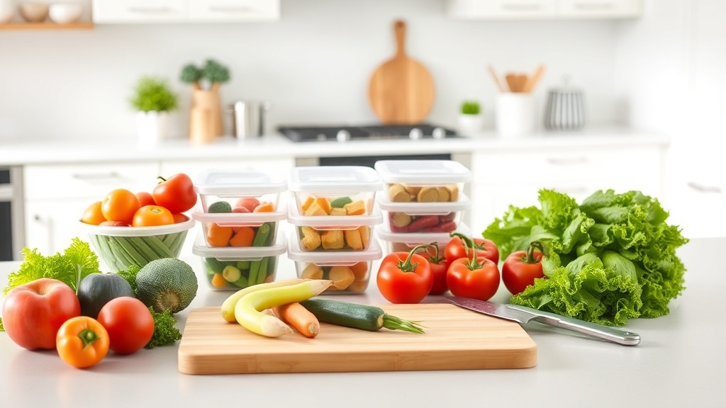 Modern kitchen with organized meal prep ingredients
