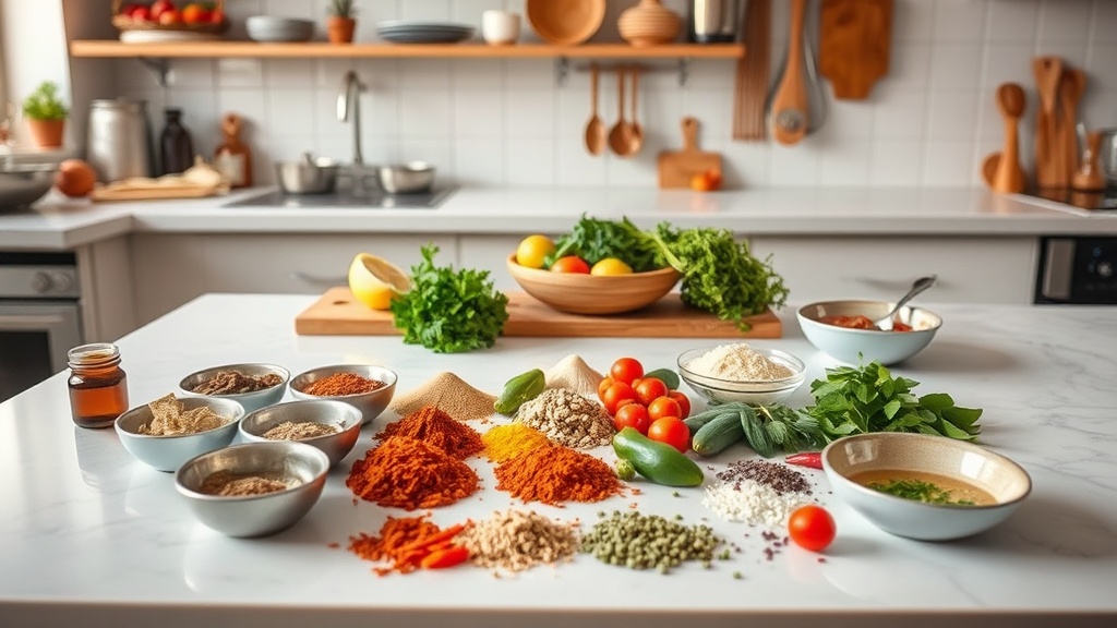 Organized meal prep area with Indian ingredients
