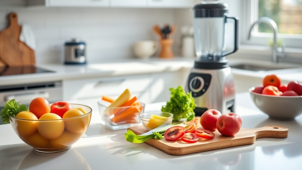 Bright kitchen with fresh ingredients for healthy breakfast prep
