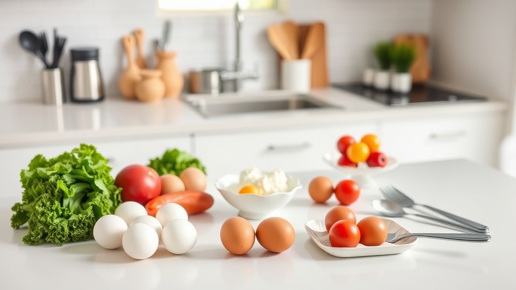 Organized kitchen countertop with fresh meal prep ingredients