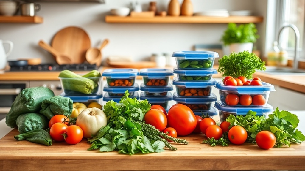Organized kitchen prep area with fresh ingredients