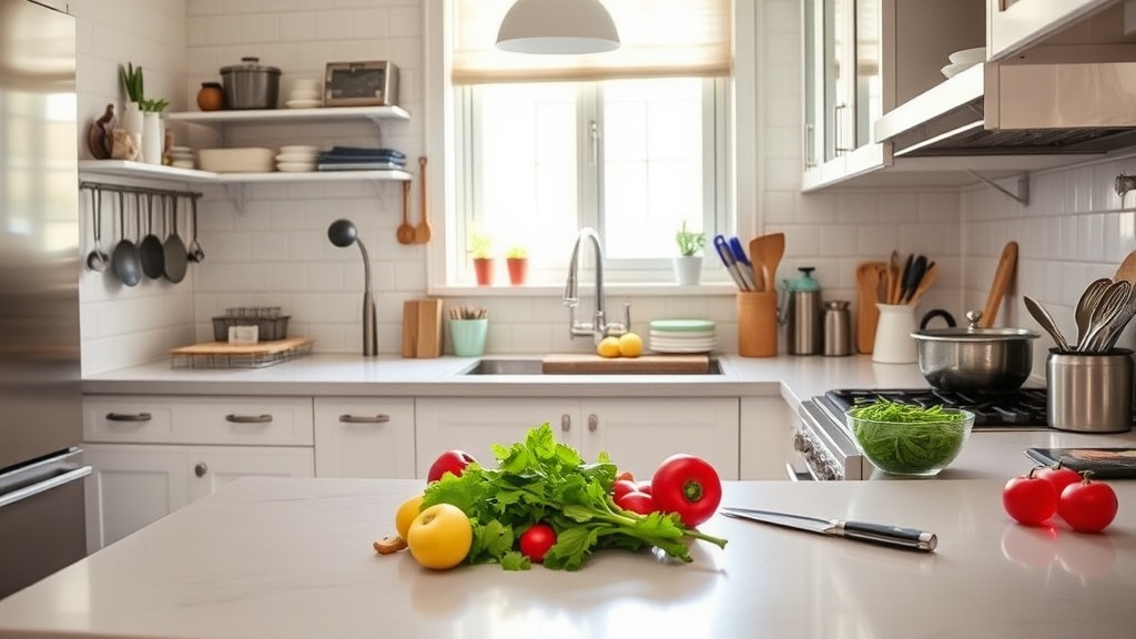 Organized kitchen with fresh ingredients for meal prep