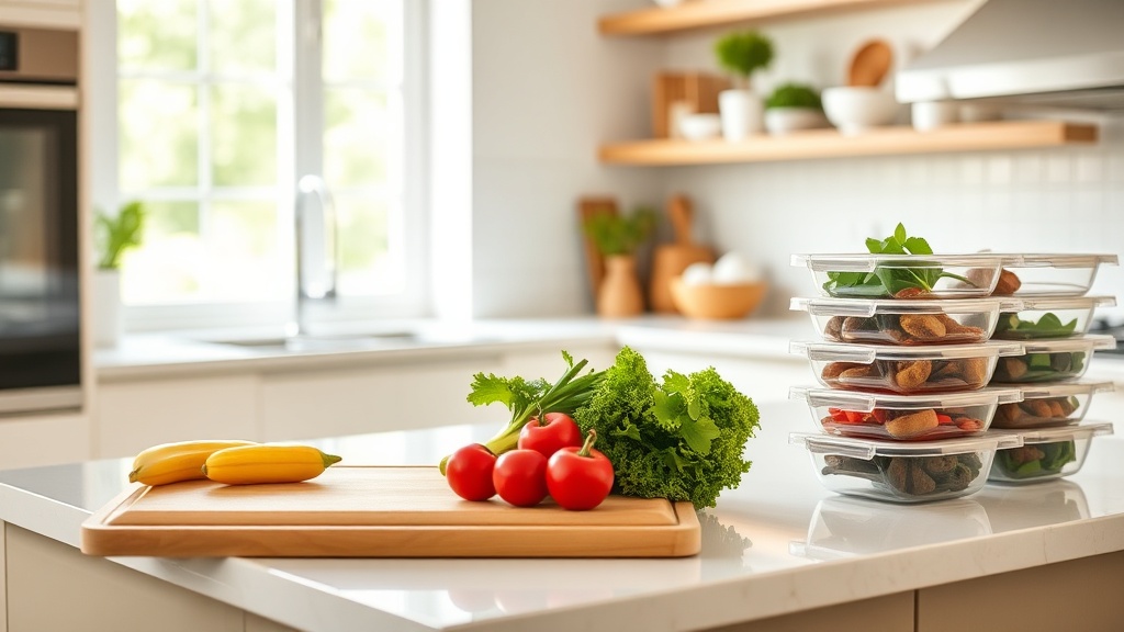 Modern kitchen with fresh ingredients for meal prep