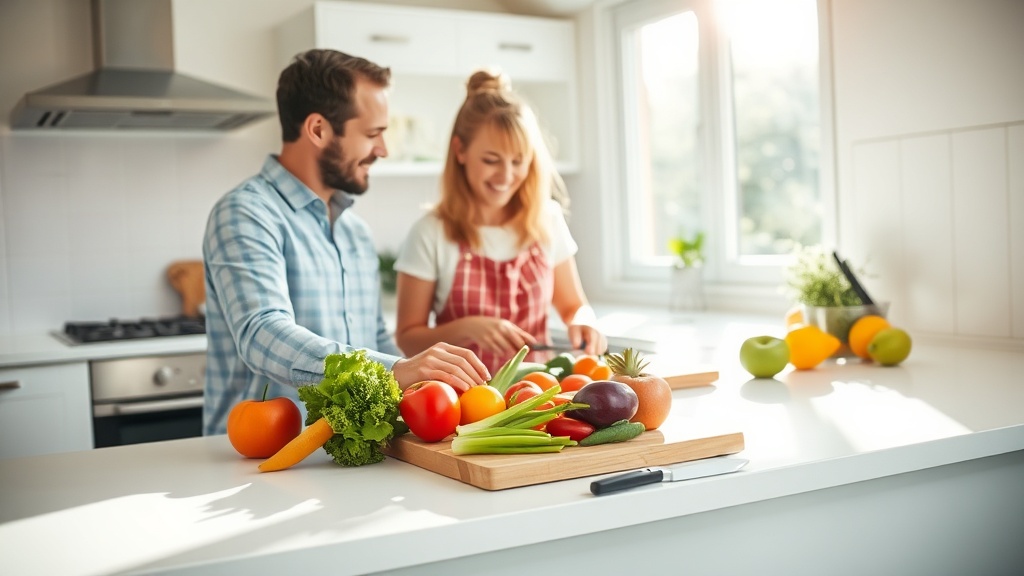 A parent preparing a healthy lunch in a bright kitchen