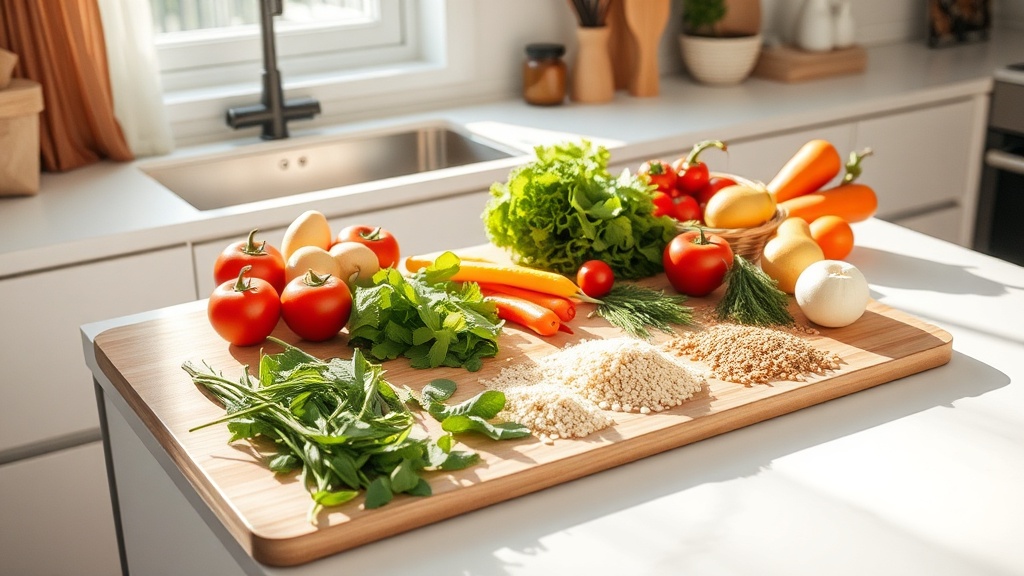 Mediterranean meal prep ingredients on a kitchen countertop