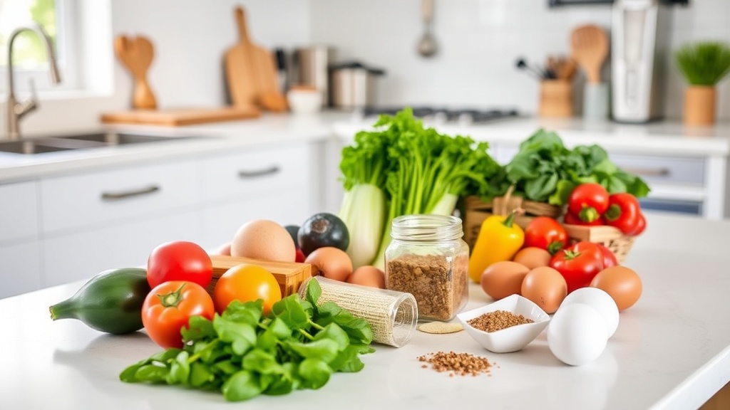 Clean kitchen countertop ready for meal prep with fresh ingredients