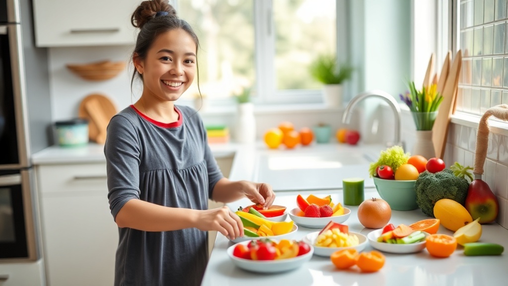 Parent preparing healthy meals for toddlers in a bright kitchen