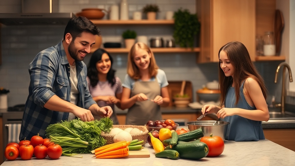 Family cooking together in a cozy kitchen