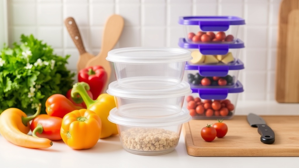 Organized kitchen countertop for meal prep with fresh ingredients