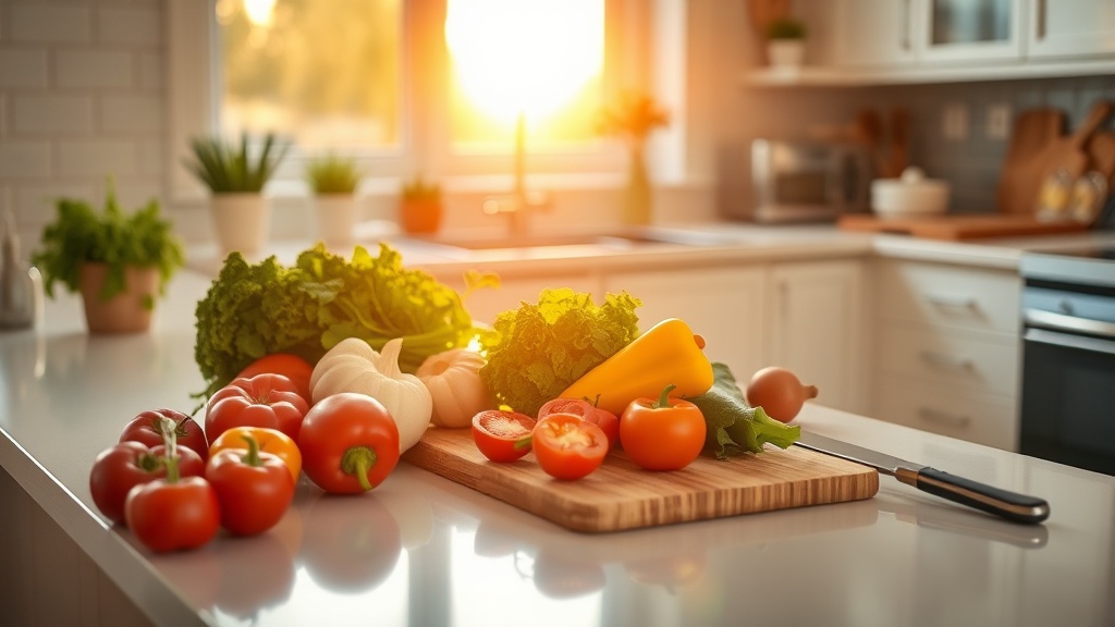 A peaceful kitchen with fresh ingredients ready for meal prep