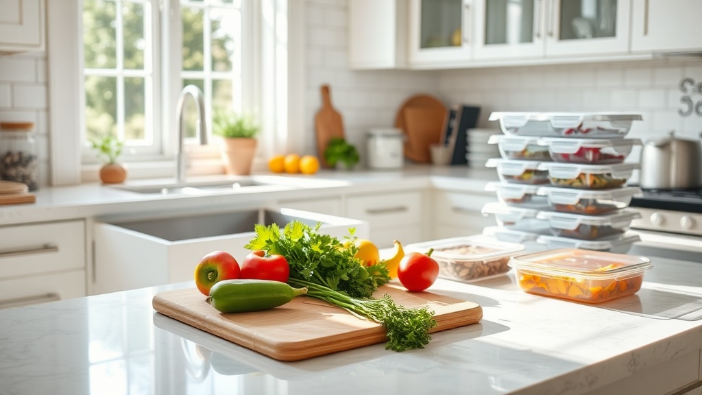 Modern kitchen with fresh ingredients for meal prep