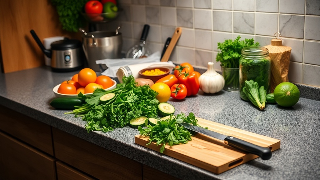 Organized kitchen countertop ready for meal prep