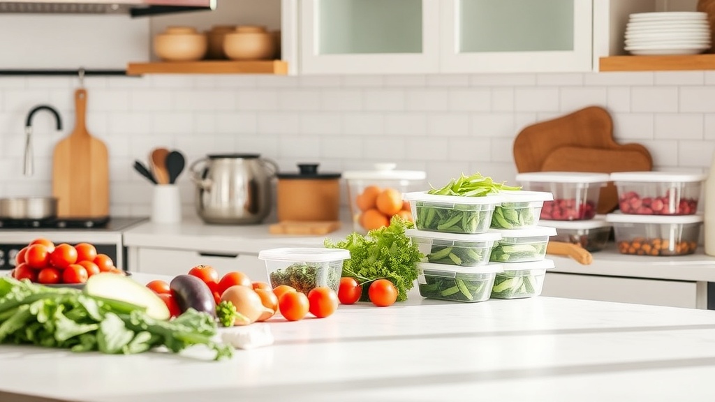 Organized kitchen with fresh ingredients for meal prep