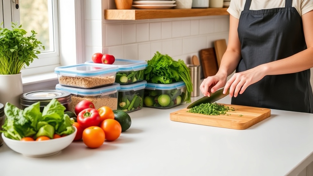 A person preparing healthy meals in a bright, organized kitchen