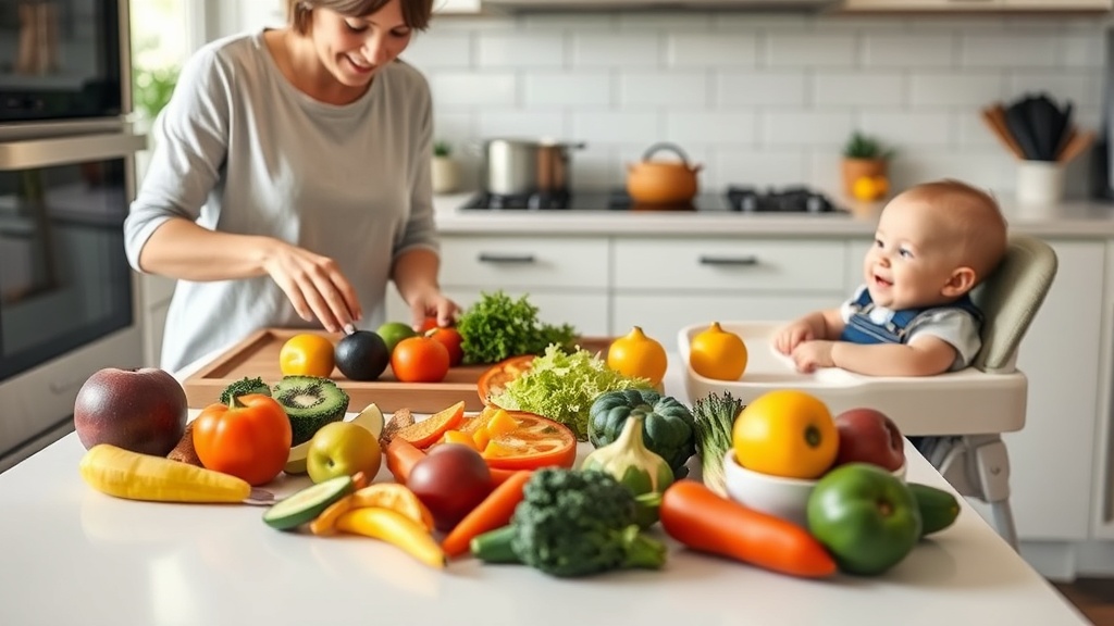 Parent preparing baby-led weaning meals in a bright kitchen
