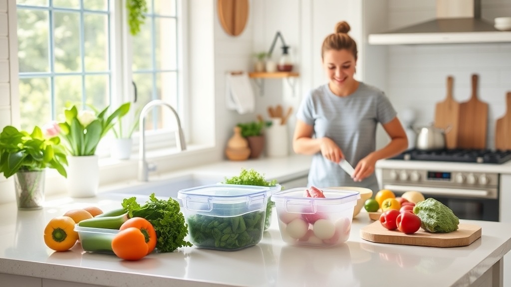 A person preparing fresh ingredients in a bright kitchen