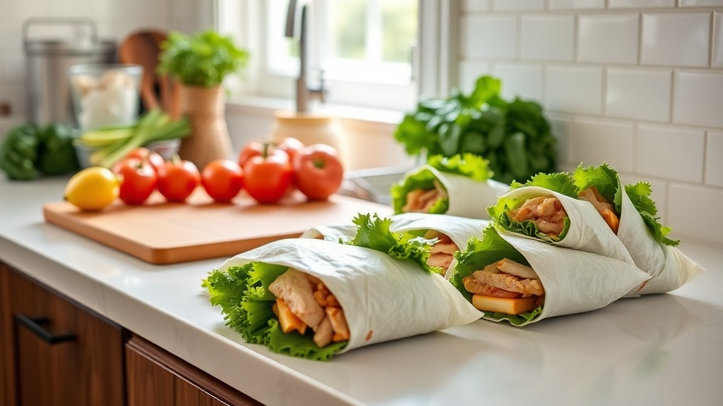 Organized kitchen countertop with meal prep ingredients