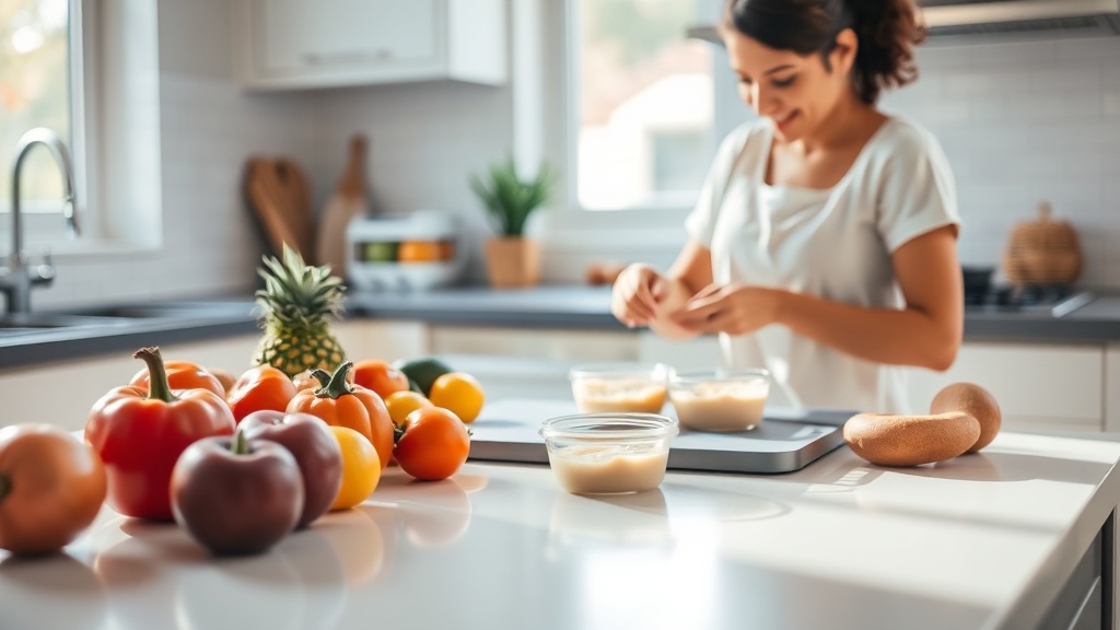 Parent preparing nutritious baby food in a bright kitchen